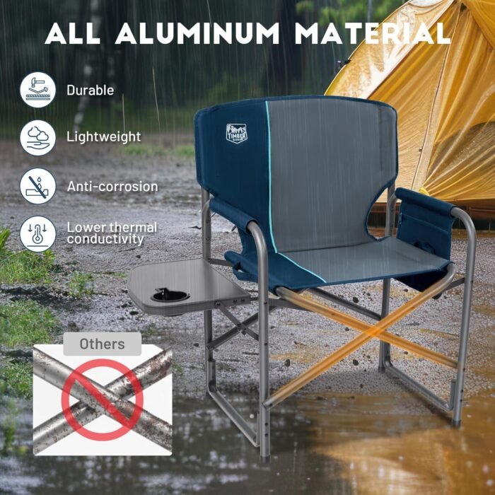 TIMBER RIDGE Lightweight Oversized Camping Chair, Portable Aluminum Directors Chair with Side Table Detachable Side Pocket for Outdoor Camping, Lawn, Picnic, Support 400lbs Blue 2 Pack - Image 5