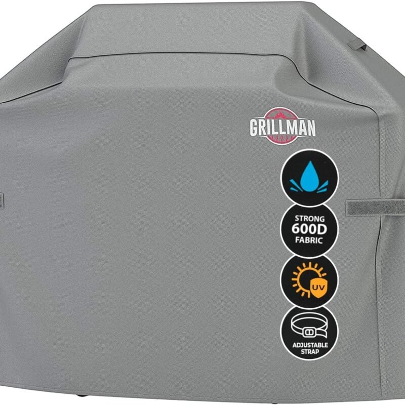 Grillman Premium Grill Cover for Outdoor Grill - Heavy-Duty Waterproof BBQ Grill Cover - Rip-Proof and Wind-Resistant - Large Barbecue Gas Grill Cover for Backyard - Gray (64" L x 24" W x 48" H)
