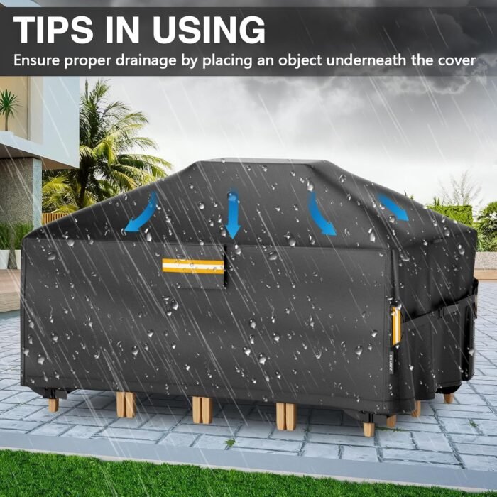Waterproof Patio Furniture Table Covers Outdoor Rectangular Table and Chair Set Cover with Air Vent 420D For Rectangular/Oval Dining Coffee Tables Outdoor Sectional Sofa 74"L x 47"W x 28"H - Image 6