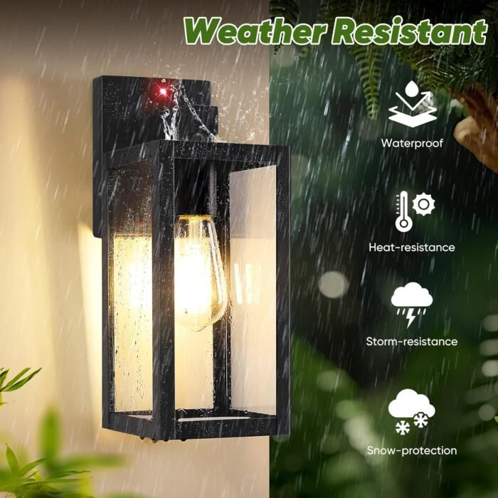 Upgraded Motion Sensor Outdoor Wall Light, 13” Dusk to Dawn Porch Light Outdoor Wall Sconce Lantern, 3 Lighting Modes Exterior Lighting Fixture Wall Mount, Outside Light for House Garage, Black - Image 5