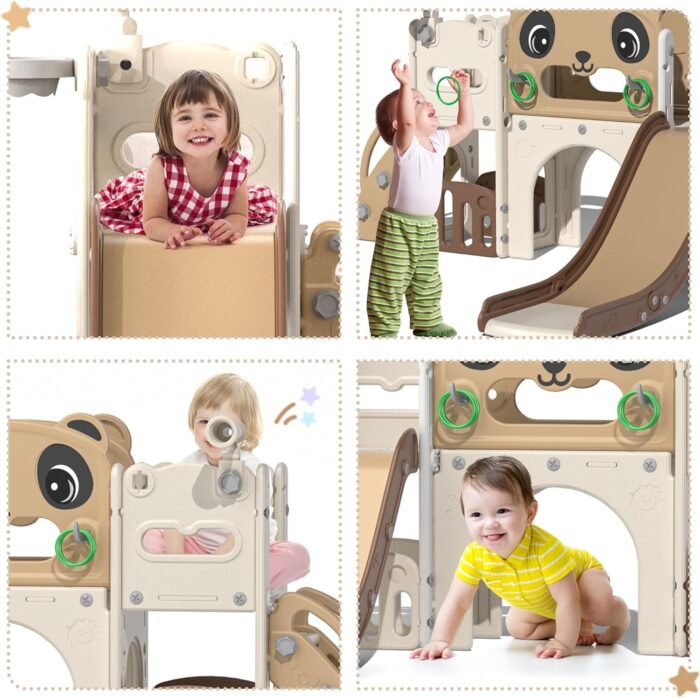 9 in 1 Toddler Slide and Climber Playset Indoor Outdoor Kids Slide with Basketball Hoop,Telescope and Storage Space, Freestanding Backyard Playground for Children Age 1-6 - Image 4