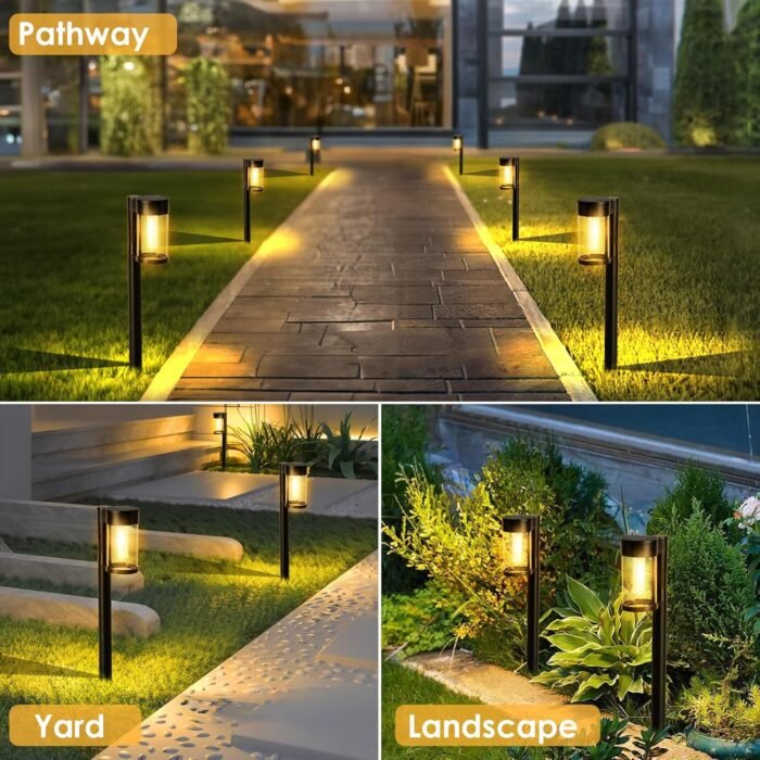 Solar Pathway Lights Outdoor, 10 Pack Metal & Glass Solar Lights Outdoor Waterproof Landscape Path Lights Solar Lights for Outside Yard Lawn Walkway Driveway Garden Decor - Image 6