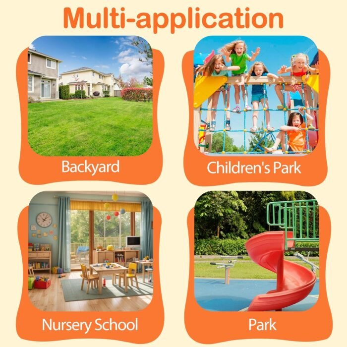 SUPER DEAL Metal Swing Set Kids Outdoor Playground Playset for Backyards Heavy Duty 6 in 1 Adjustable Platform Swing and Belt Swing, Climbing Ladder and Nets, Swing Glider, Basketball Hoop Combo - Image 3