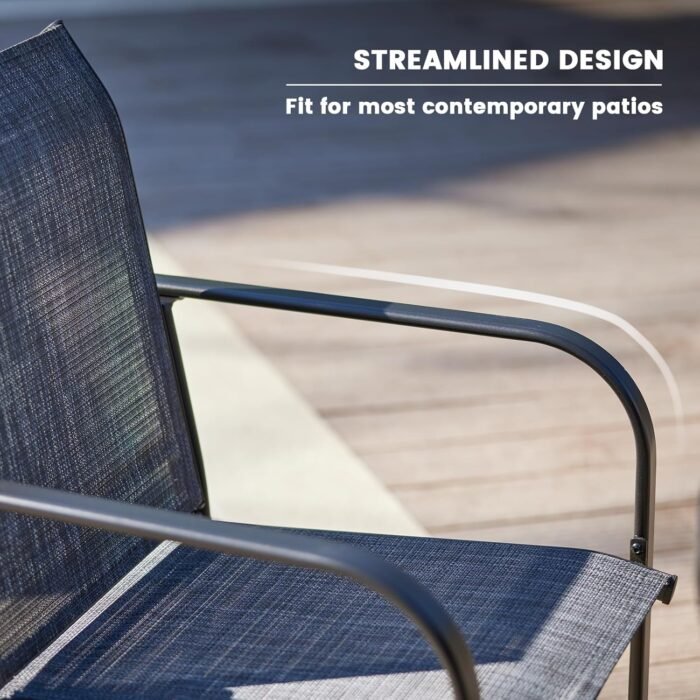 VICLLAX 3 Pieces Small Patio Dining Set, Patio Furniture Set of 2 Outdoor Stackable Dining Chairs and Small Patio Table with Storage Shelf, Grey Chairs and Grey Table - Image 3