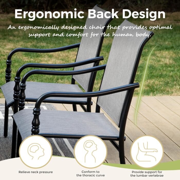 7 Pieces Patio Dining Set, Patio Dining Set for 6, 67" Rectangular Outdoor Dining Table, 6 X Textilene Chairs, for Garden Lawn Porch Backyard Poolside，Grey - Image 5