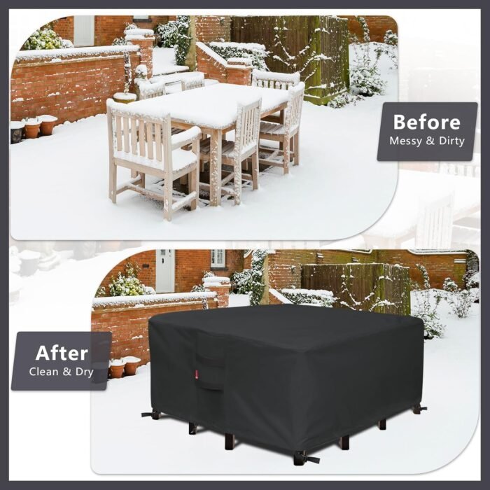 SheeChung Patio Furniture Covers Square 86"Lx86"Wx28"H,Waterproof Outdoor Furniture Covers,Heavy Duty 600D Outdoor Dining Table and Chairs General Purpose Furniture Cover - Image 7