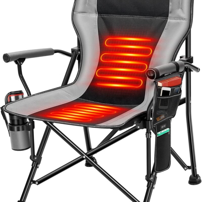 VIVOSUN Heated Camping Chair, Fully Padded Heated Folding Chair with 3 Heat Levels, Cup Holder & Pockets for Camping, Outdoor Sports, Picnics, Battery Not Included