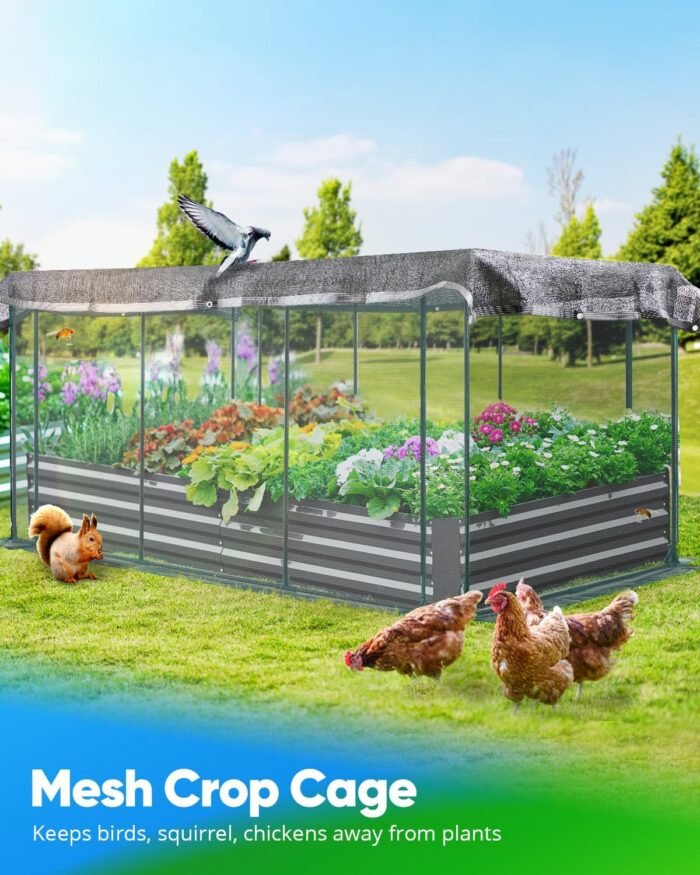 Quictent Galvanized Raised Garden Bed with Crop Cage Plant Protection Net Tent and Shade Cloth Kit Metal Planter Box Bottomless Planting Vegetables Outdoor Backyard Included T Tags Wing Nuts 8x4x1 Ft - Image 3