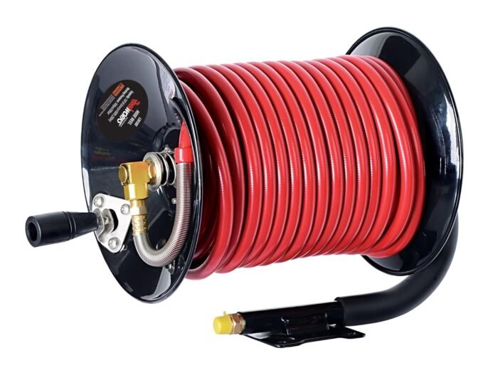 ReelWorks Air Hose Reel Tool Retractable Hand Crank 3/8" Inch x 100' Feet 300 PSI / 20 BAR Heavy Duty Steel Construction (Hose Not Included) - Image 6