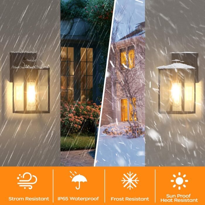 Outdoor Light Fixture Wall Mount, LED Exterior lighting fixtures for Outside, Front Porch Lights, Waterproof Wall Sconce Lantern Lamp, Black Coach Lights for House, Patio, Garage, Doorway, Entryway - Image 2