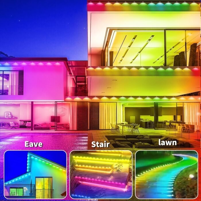 200FT Permanent Outdoor RGB Lights,IP67 Waterproof Smart LED Eaves Lights with App/Remote Control,for Christmas and All Holiday Decor,Daily and Accent Lighting,House Roof and Garden Lighting - Image 9
