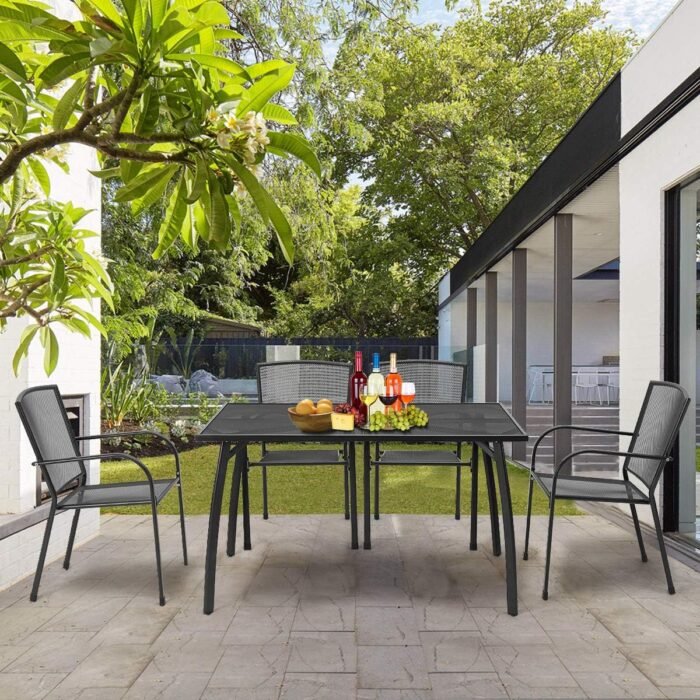 AECOJOY Metal Outdoor Table and Chairs Sets, Patio Dining Table Set for 4, 51" Dining Table with Umbrella Hole Rectangle Table and 4 Stackable Chairs, Patio Furniture Set for Outdoors - Image 8