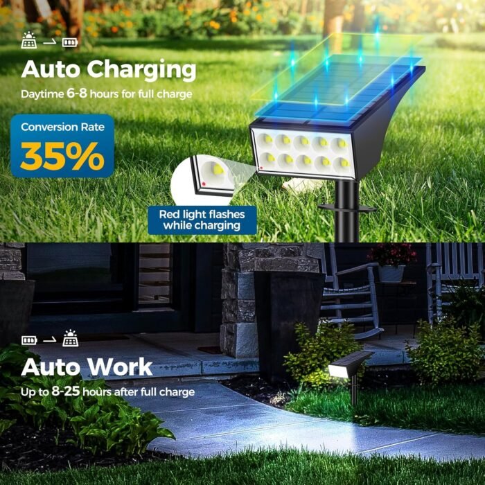 Solar Spot Lights Outdoor Waterproof, [12 Pack/4 Modes] Landscape Lighting Spotlights, Auto On/Off LED Solar Powered Yard Garden Flood Solar Light for Outside Pathway Wall Tree Pool,Cool White - Image 5
