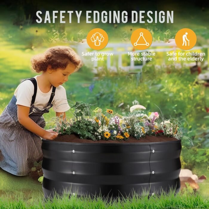 ZXZYHFTY Round Galvanized Raised Garden Bed kit,Black Outdoor Garden Raised Planter Box, Round Large Metal Raised Garden Beds for Vegetable 2 * 2 * 1ft 2 Pcs - Image 5