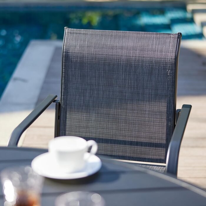 VICLLAX 3 Pieces Small Patio Dining Set, Patio Furniture Set of 2 Outdoor Stackable Dining Chairs and Small Patio Table with Storage Shelf, Grey Chairs and Grey Table - Image 4