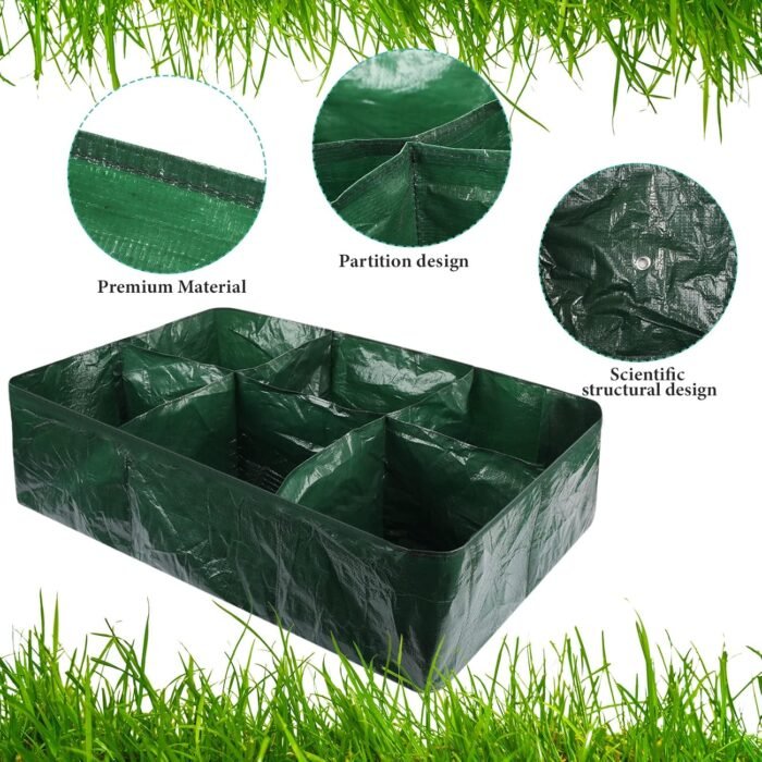 6 Pack 35 Gallon Raised Garden Beds Rectangle Garden Planting Bed with 6 Divided Grids Drainage Holes 4 Pcs White Gloves Warehouse Gloves for Vegetables Flowers Tomatoes Herb (Polypropylene, Cotton) - Image 5