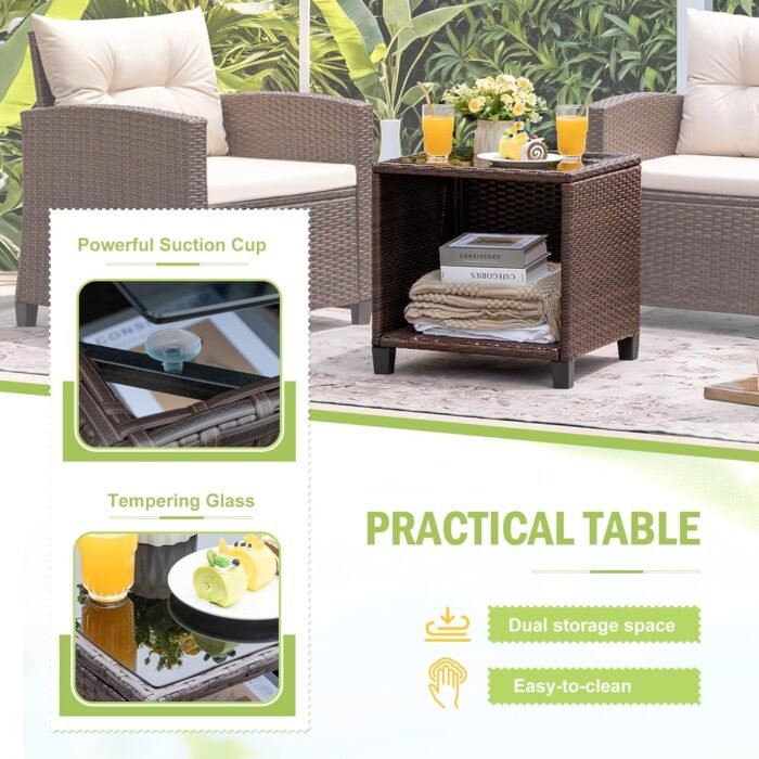 Devoko 3 Pieces Patio Furniture Set, PE Rattan Wicker Patio Set with Two Outdoor Chairs and Table, Upgraded Patio Chairs and Table for Porch, Garden Poolside Balcony - Image 4