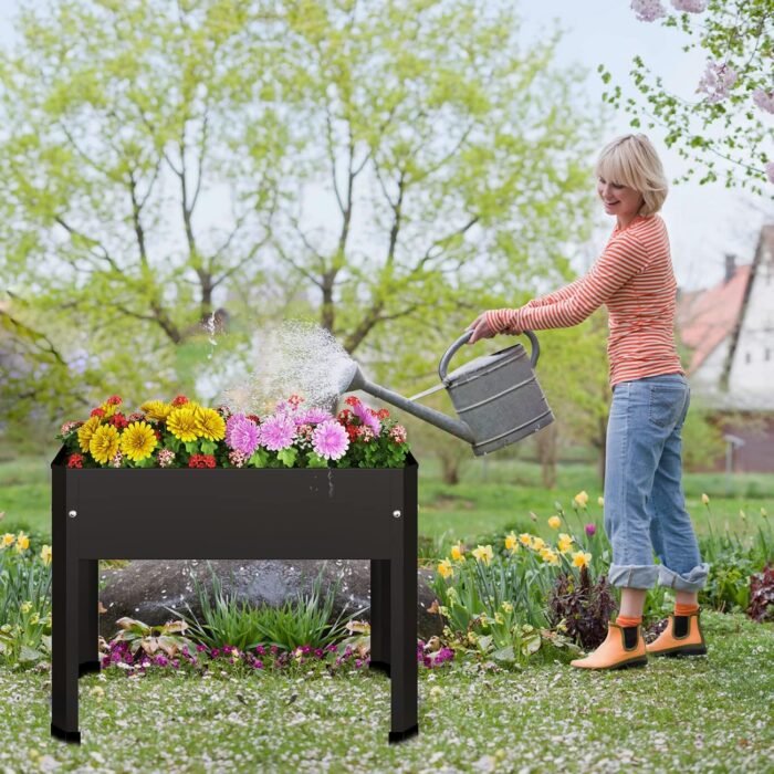 Raised Garden Bed with Detachable Legs Elevated Metal Planter Box for Growing Fresh Herbs Vegetables Flowers Succulents&Other Plants for Outdoor Backyard Patio Deck Balcony Black S - Image 3