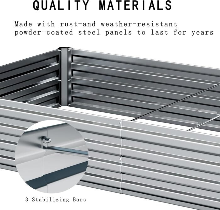 2 Pcs 8×2×1FT Galvanized Raised Garden Bed，Metal Planting Box for Outdoor Vegetable, Fruit,Planter Gardening (Silver) - Image 4