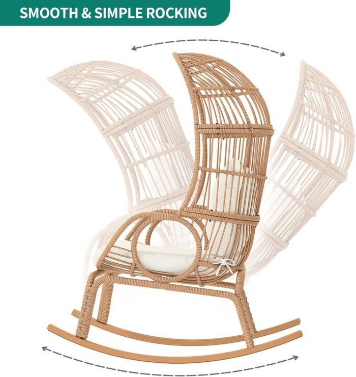 YITAHOME Rocking Egg Chair Outdoor, 370lbs Capacity Wicker Patio Basket Chair, All-Weather Small Egg Lounger Chair for Indoor Outside (Beige) - Image 4