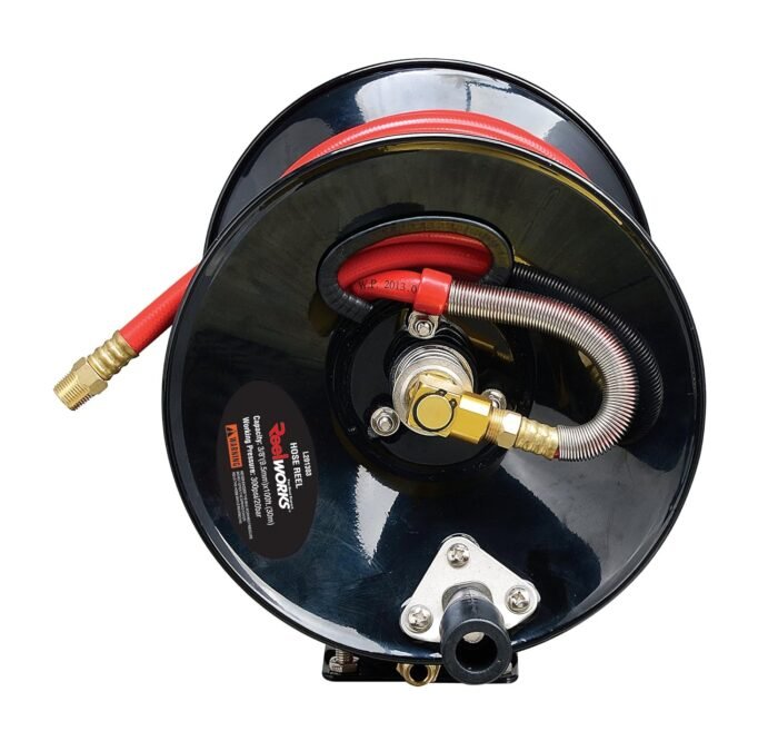 ReelWorks Air Hose Reel Tool Retractable Hand Crank 3/8" Inch x 100' Feet 300 PSI / 20 BAR Heavy Duty Steel Construction (Hose Not Included) - Image 2