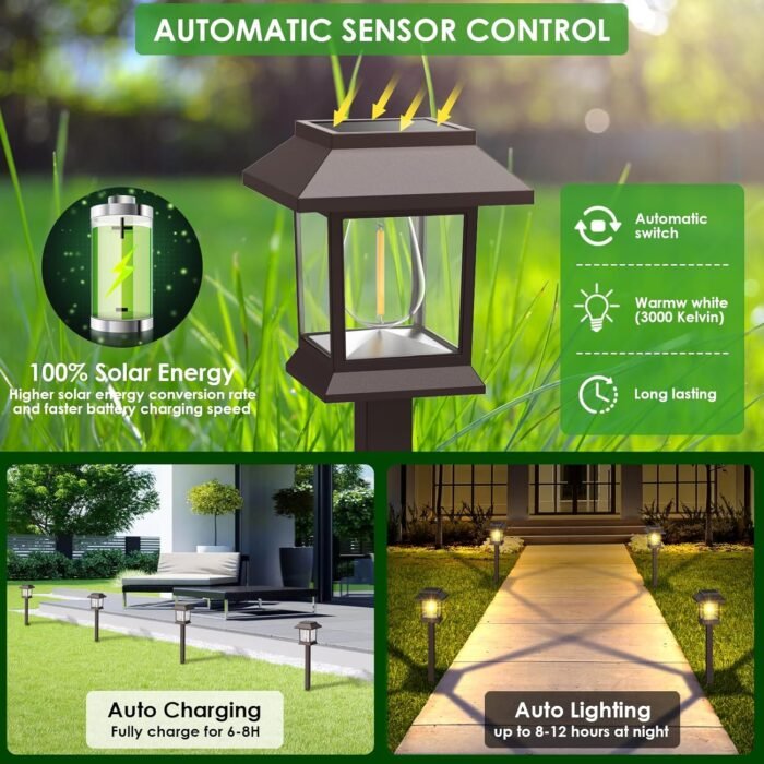 Solar Pathway Lights Outdoor, 12 Pack Upgraded LED Waterproof Solar Outdoor Lights, Solar Garden Landscape Lighting for Outside Driveway Garden Landscape Walkway Path Yard Lawn Decor (12) - Image 2