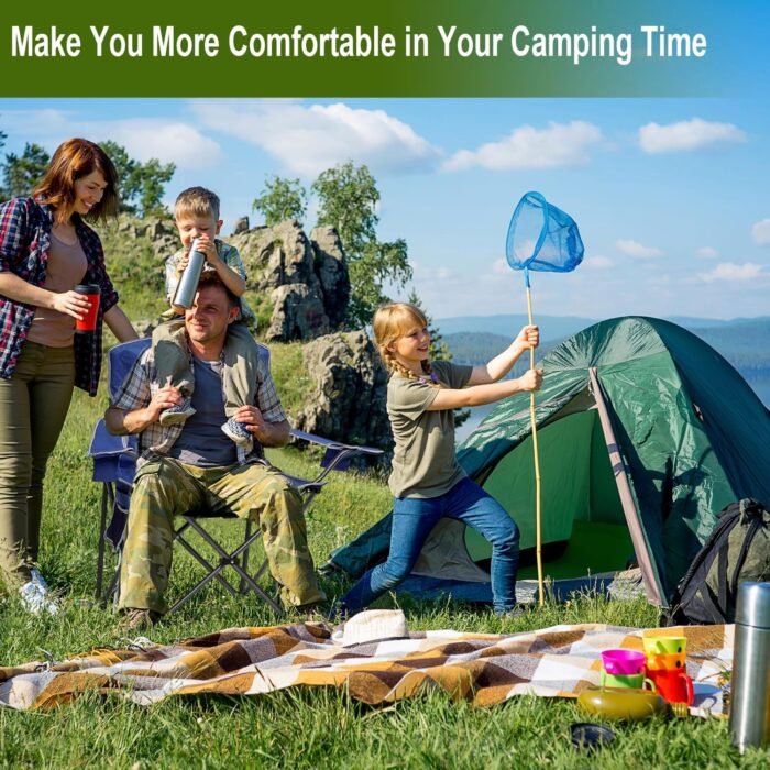 2PCS Collapsible Folding Camping Chairs Heavy Duty Lawn Foldable Chair with Cooler Bag, Storage Pocket, Waterproof Bag Outdoor Arm Sport Chair, Supports 325LBS, Blue - Image 2
