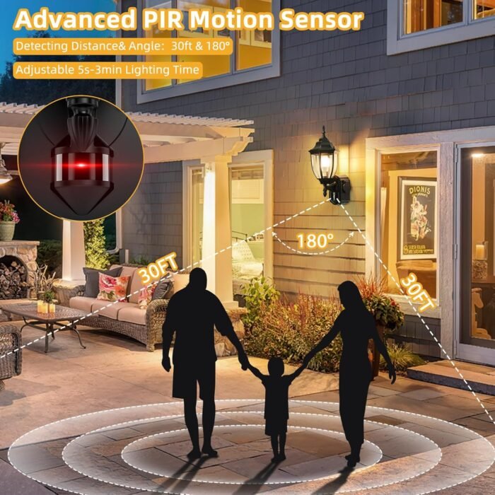 2 Pack Porch Lights with Outlet, Motion Sensor Outdoor Lights, Updated Dusk to Dawn Exterior Lighting Fixtures, Waterproof Anti-Rust Aluminum Outside Lights for House Entryway Garage, Black - Image 5