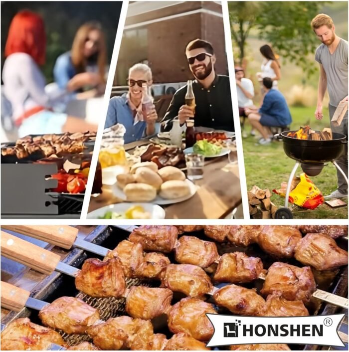 22-Inch Long Flat BBQ Skewers, HONSHEN 3/8 Inch Heavy Duty Stainless Steel Wide Blade with hardwood Handle barbecue skewers for Grilling Meat,Chicken,Beef-Set of 12 (22Inch Flat BBQ Skewers 12p) - Image 5