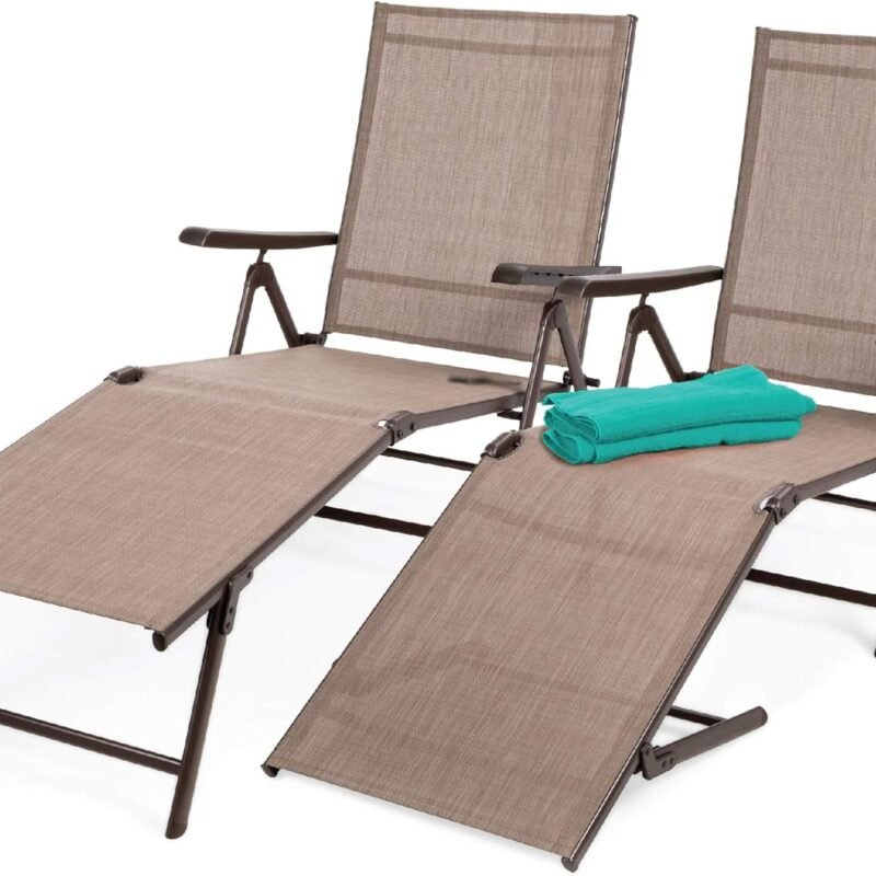 Best Choice Products Set of 2 Outdoor Patio Chaise Lounge Chair Adjustable Reclining Folding Pool Lounger for Poolside, Deck, Backyard w/Steel Frame, 250lb Weight Capacity - Brown