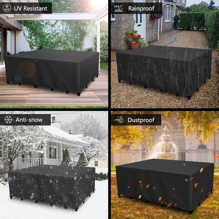 Outdoor Patio Furniture Set Covers Waterproof 600D Garden Dining Table Cover 120" L x 80" W x 38" H Rectangular Weatherproof Furniture Covers Table and Chair Set Covers for Rainy Snowy 300x200x95cm - Image 7