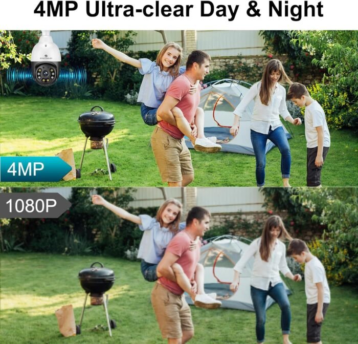 SYMYNELEC 5GHz/2.4GHz Light Bulb Security Camera Outdoor Waterproof 2.5K, 5G Dual Band WiFi Light Socket Security Camera with AI Human Motion Detection Tracking 4MP Color Night Vision Alexa (2 PCS) - Image 6