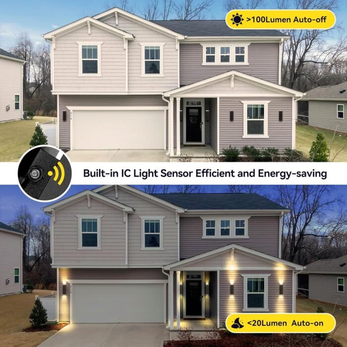 Outdoor Light Fixture Dusk to Dawn 2 Pack, Matte Black Modern Porch Light IP65, 2700K LED Exterior Lighting Fixtures Outdoor Wall Lights for House, Garage Front Door - Image 4