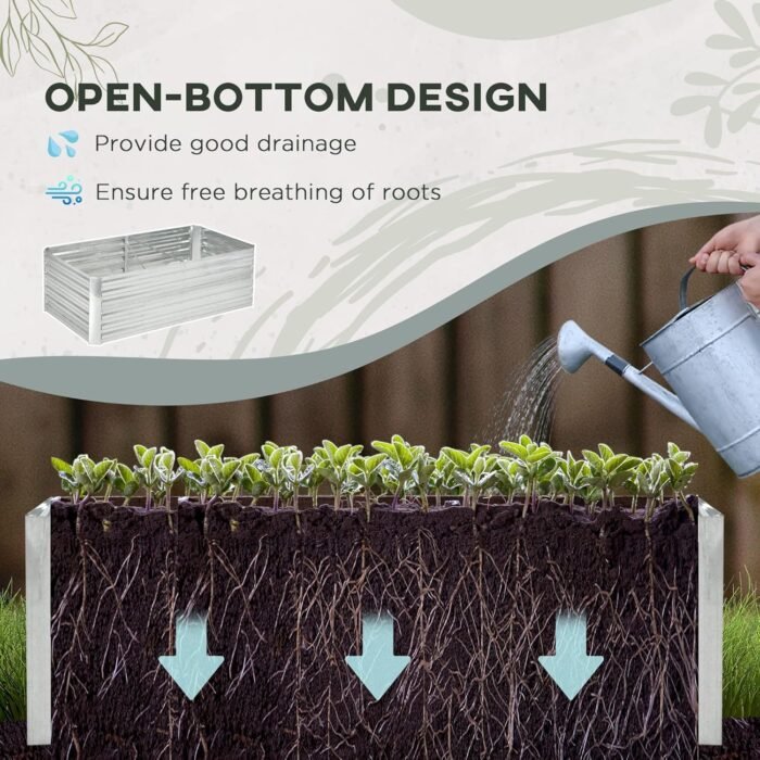 Outsunny Galvanized Raised Garden Bed Kit with Reinforcing Bars, Large and Tall Metal Planter Box for Vegetables, Flowers and Herbs, 6' x 3' x 2', Silver - Image 3