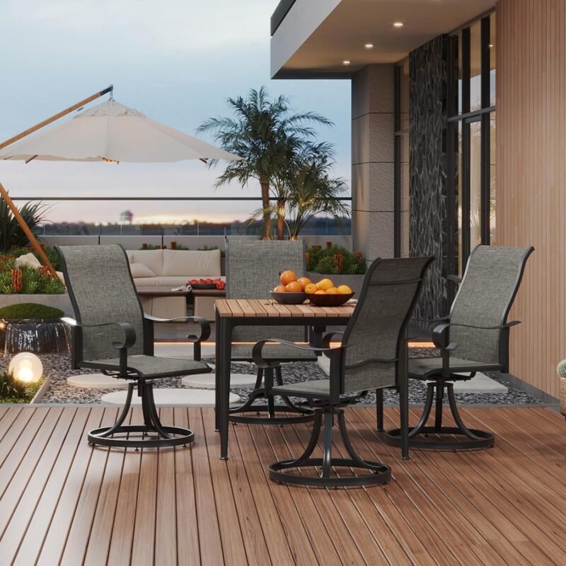 Swivel Patio Dining Chairs Set of 4, Outdoor Dining Chairs with Padded Textilene Fabric & Sturdy Metal Frame, All Weather Outdoor Sling Furniture Chairs for Deck, Bistro, Garden and Lawn