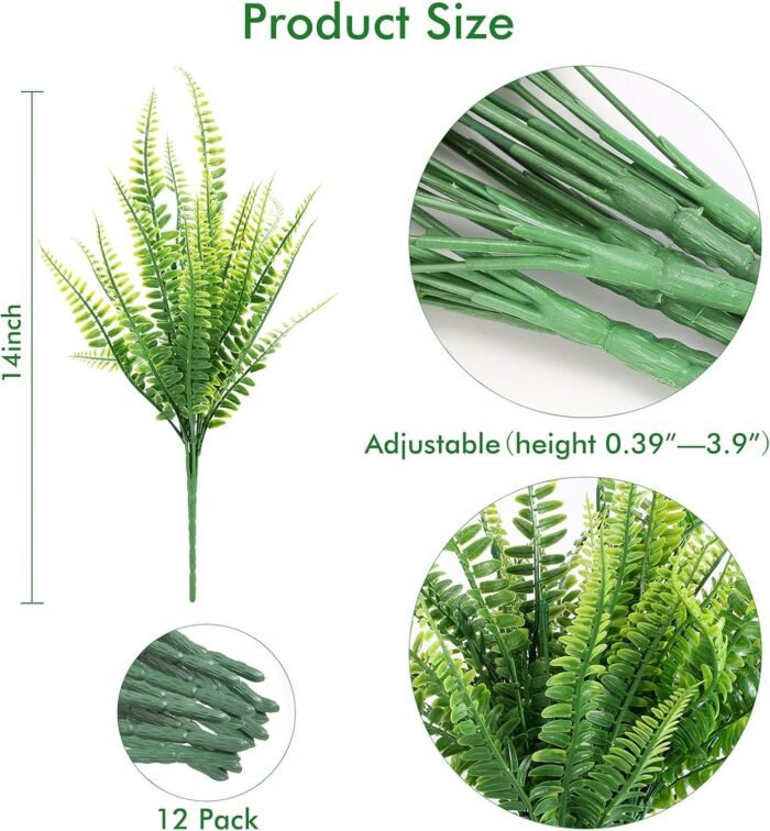 12 Bundles Artificial Plants, Fake Boston Fern Greenery Outdoor UV Resistant No Fade Faux Plastic Plants Garden Porch Window Box Decorating… - Image 2