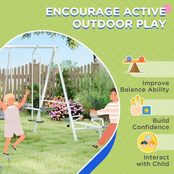 Outsunny Swing Set for Backyard, 5 in 1 Heavy-Duty A-Frame Stand Outdoor Playset for Kids with 29.5" Saucer Swing, Slide, Seesaw, Glider, Swing Seat, Gray - Image 6