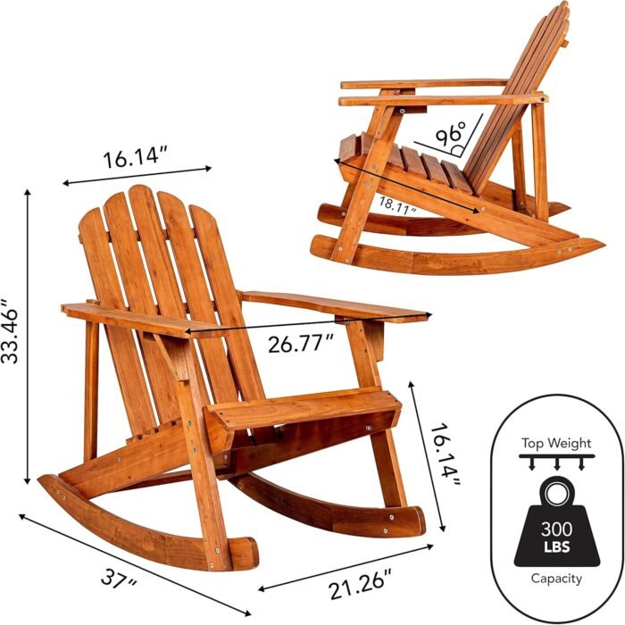 JONATHAN Y PAT1000A Kiawah Outdoor Patio Classic Acacia Wood Adirondack Rocking Chair for Garden, Lawn, Backyard, Pool, Deck, Beach, Firepit, Light Brown - Image 3