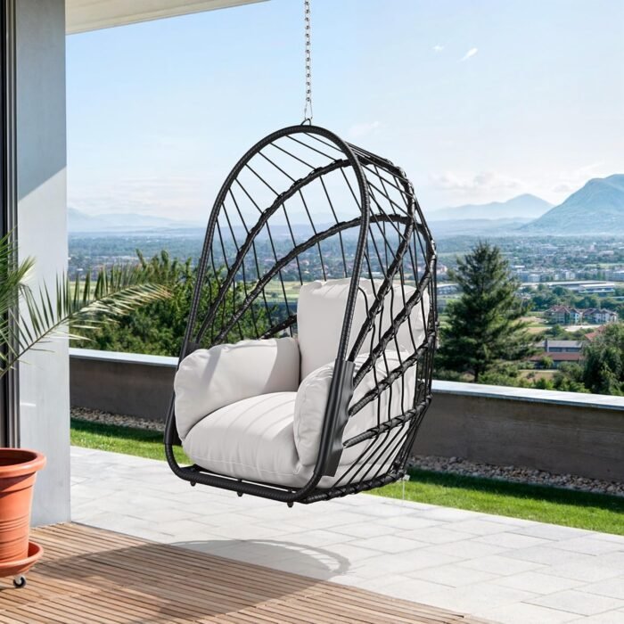 YITAHOME Swing Egg Chair with Cushions 350lbs, Wicker Hammock Chair Foldable Hanging Basket Chair W/O Stand for Outdoor, Indoor, Patio, Bedroom - Grey - Image 6