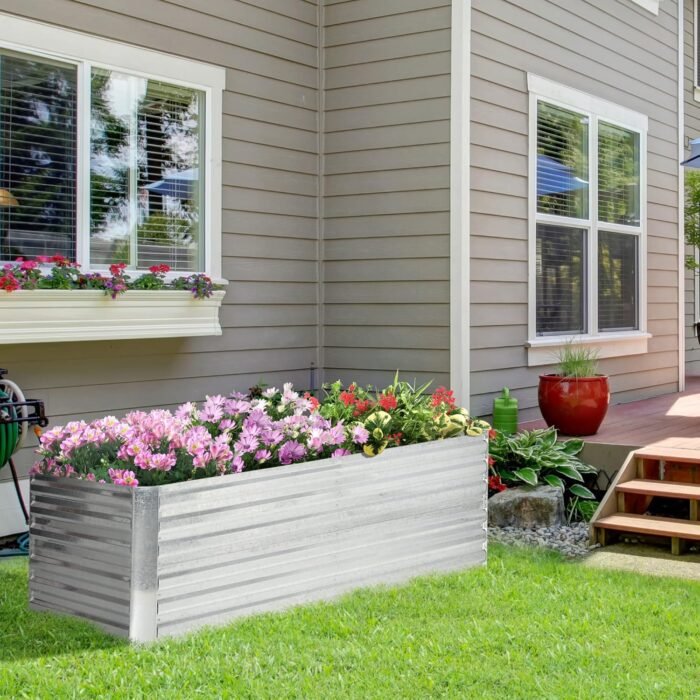 Outsunny Galvanized Raised Garden Bed Kit with Reinforcing Bars, Large and Tall Metal Planter Box for Vegetables, Flowers and Herbs, 6' x 3' x 2', Silver - Image 2