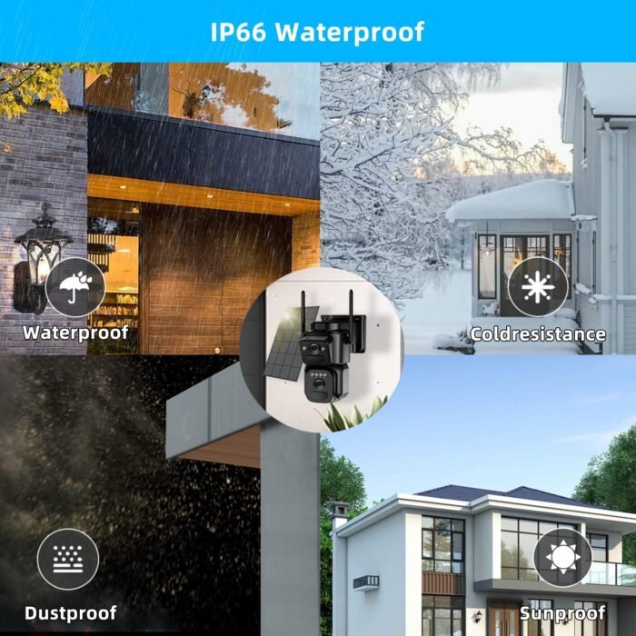 4K 8MP Solar Security Cameras Wireless Outdoor Battery Powered, 5GHz&2.4GHz Dual Lens Bullet & 360°PTZ Linkage Outdoor Security Camera with Solar Panel, Digital Zoom, Color Night Vision, PIR Sensors - Image 8