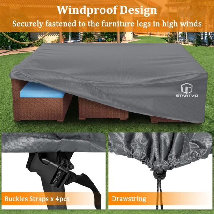 STARTWO Patio Furniture Covers Waterproof Outdoor Lawn Furniture Set Cover for 7-12 Piece Sectional Sofa, Conversation Set Garden Dining Tables Chairs,Grey - Image 4