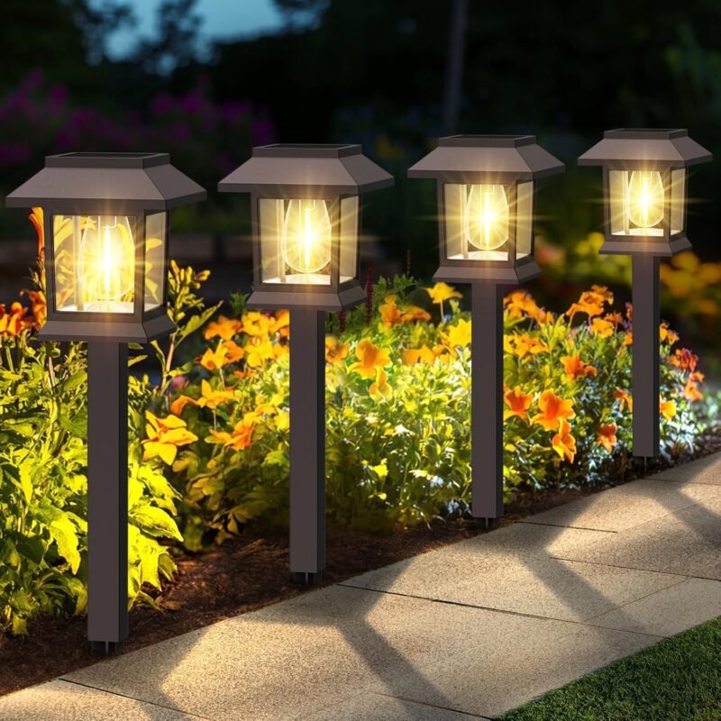 Solar Pathway Lights Outdoor, 12 Pack Upgraded LED Waterproof Solar Outdoor Lights, Solar Garden Landscape Lighting for Outside Driveway Garden Landscape Walkway Path Yard Lawn Decor (12)