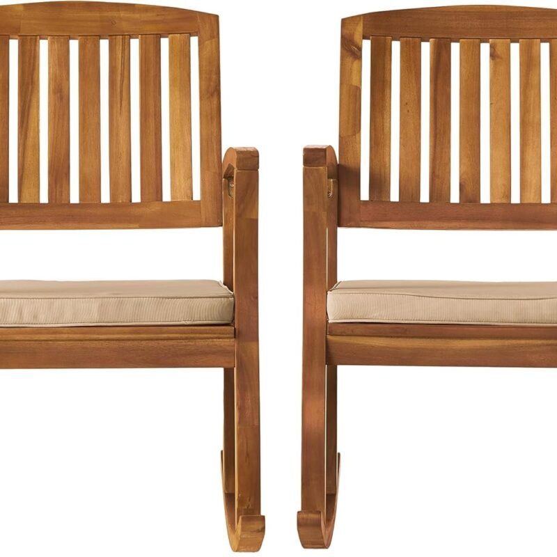 Christopher Knight Home Selma Acacia Rocking Chairs with Cushions, 2-Pcs Set, Teak Finish