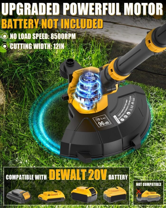 Houselife Cordless String Trimmer Compatible with Dewalt 20V Max Battery 3 in1 Weed Wacker with Auto Line Feed, 12" Electric Weed Eater/Edger Trimmer/Mower, String Trimmers for Lawn Garden(Tool Only) - Image 2