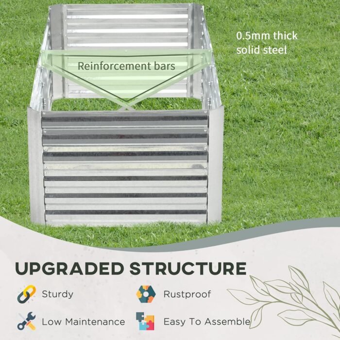 Outsunny Galvanized Raised Garden Bed Kit with Reinforcing Bars, Large and Tall Metal Planter Box for Vegetables, Flowers and Herbs, 6' x 3' x 2', Silver - Image 4