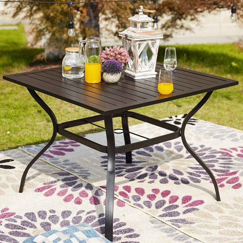 PatioFestival Outdoor Dining Table Patio Tables Heavy Duty Slat Metal Square Bistro Table 37" x 37" for Garden Backyard Poolside Deck, Black (1 Table)