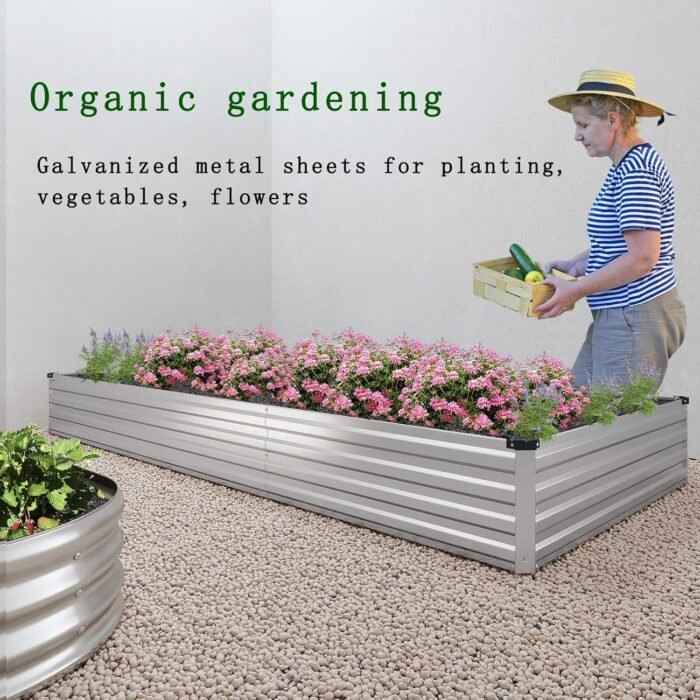 2 Pcs 8×2×1FT Galvanized Raised Garden Bed，Metal Planting Box for Outdoor Vegetable, Fruit,Planter Gardening (Silver) - Image 7