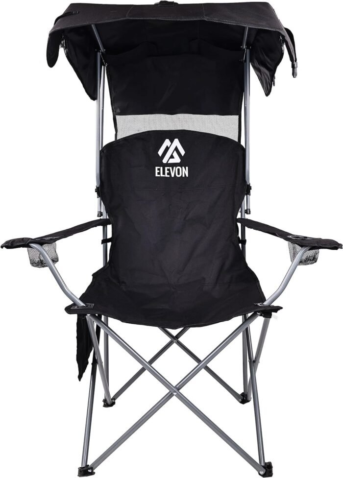 Elevon Camp Chairs with Shade Canopy Chair Folding Camping Recliner Support with Carrying Bag, Black - Image 4