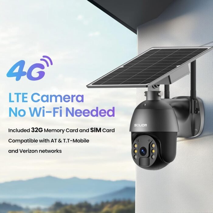 SOLIOM S600 3G/4G LTE Outdoor Solar Powered Cellular Security Camera Wireless,Pan Tilt 360°View Spotlight,1080p Night Vision,2 Way Talk,PIR Motion Sensor,No WiFi, US Version, Unlimited Data Plan - Image 7